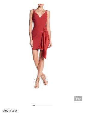 cinq a sept Red Draped V-Neck Mini Dress